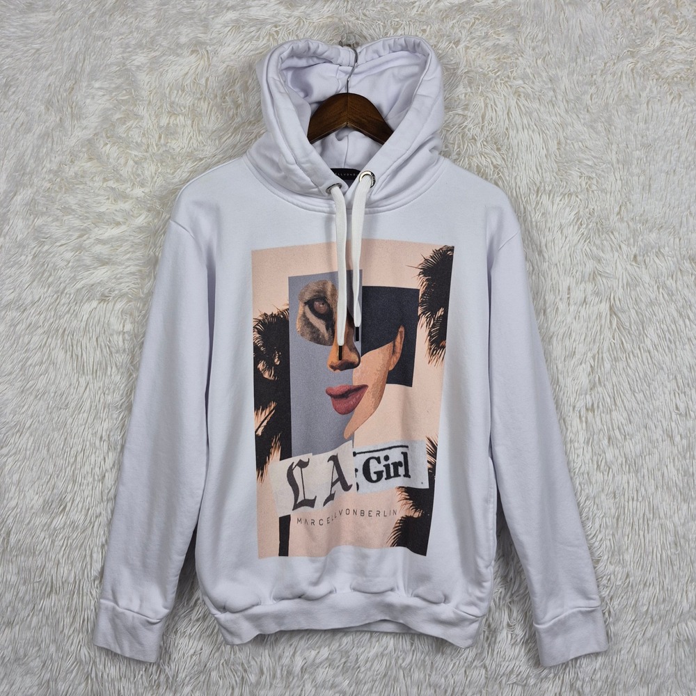 Marcell Von Berlin LA‎ Girl Graphic Hoodie White Sweatshirt Small Made in EU